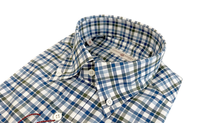 LUCIANO BARBERA GREEN WHITE CHECK SHIRT