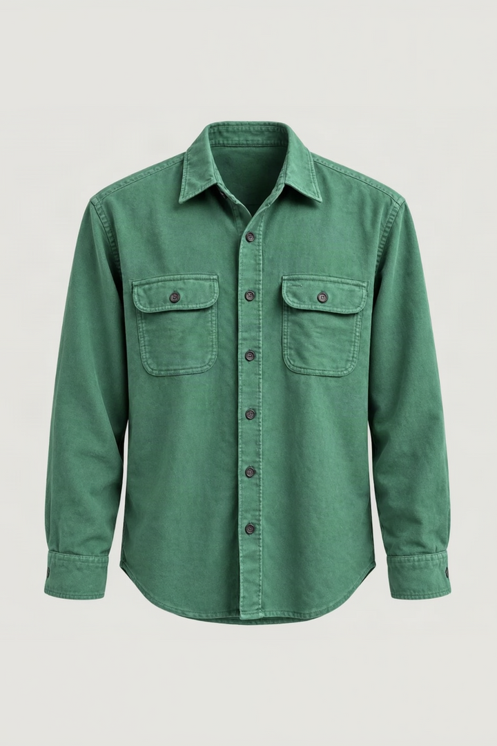 HARTFORD PACO PAT CHAMOIS TWO-POCKET SHIRT IN IRISH GREEN