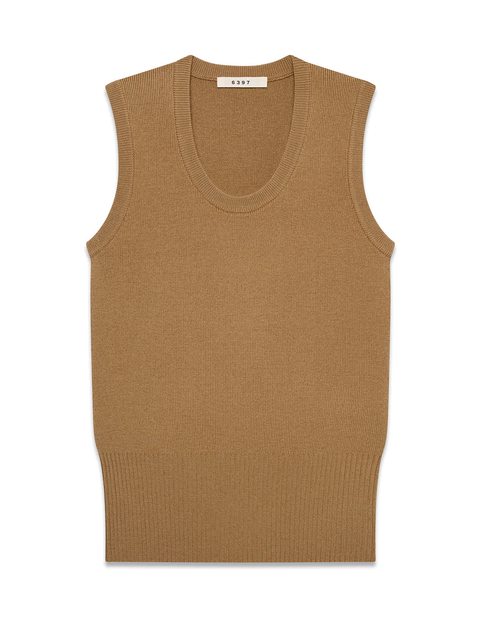 Brown ribbed tank top on a white background