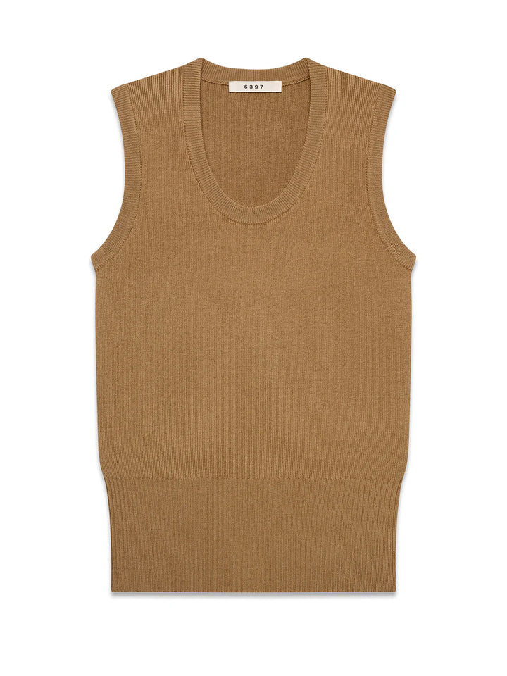 Brown ribbed tank top on a white background
