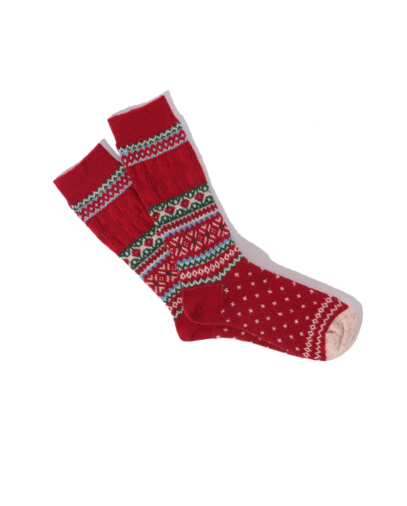 Red sock with pattern on a white background