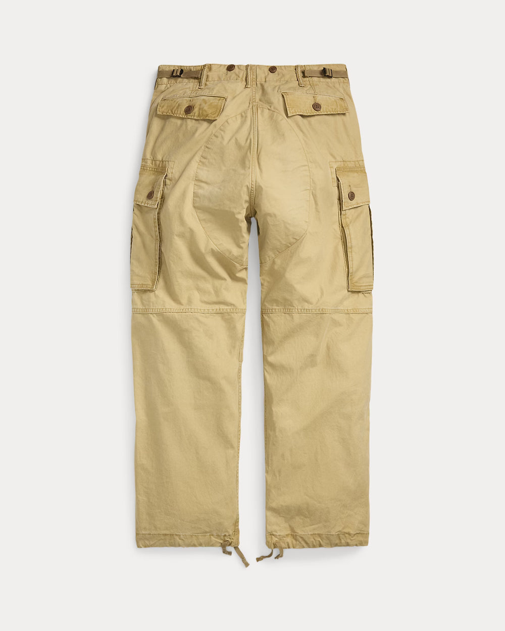 Beige cargo pants on a white background