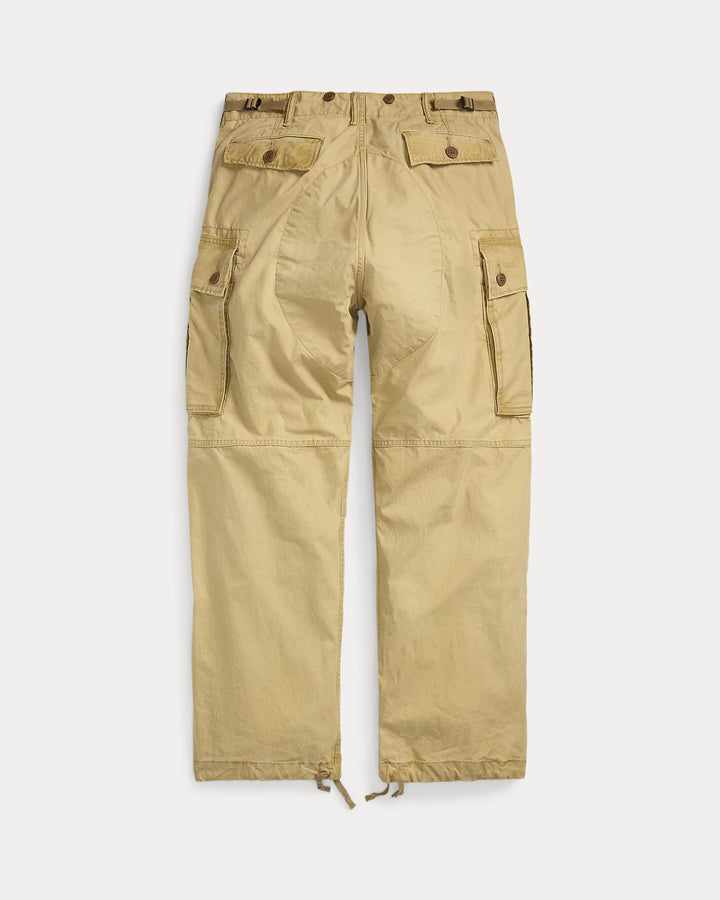 Beige cargo pants on a white background