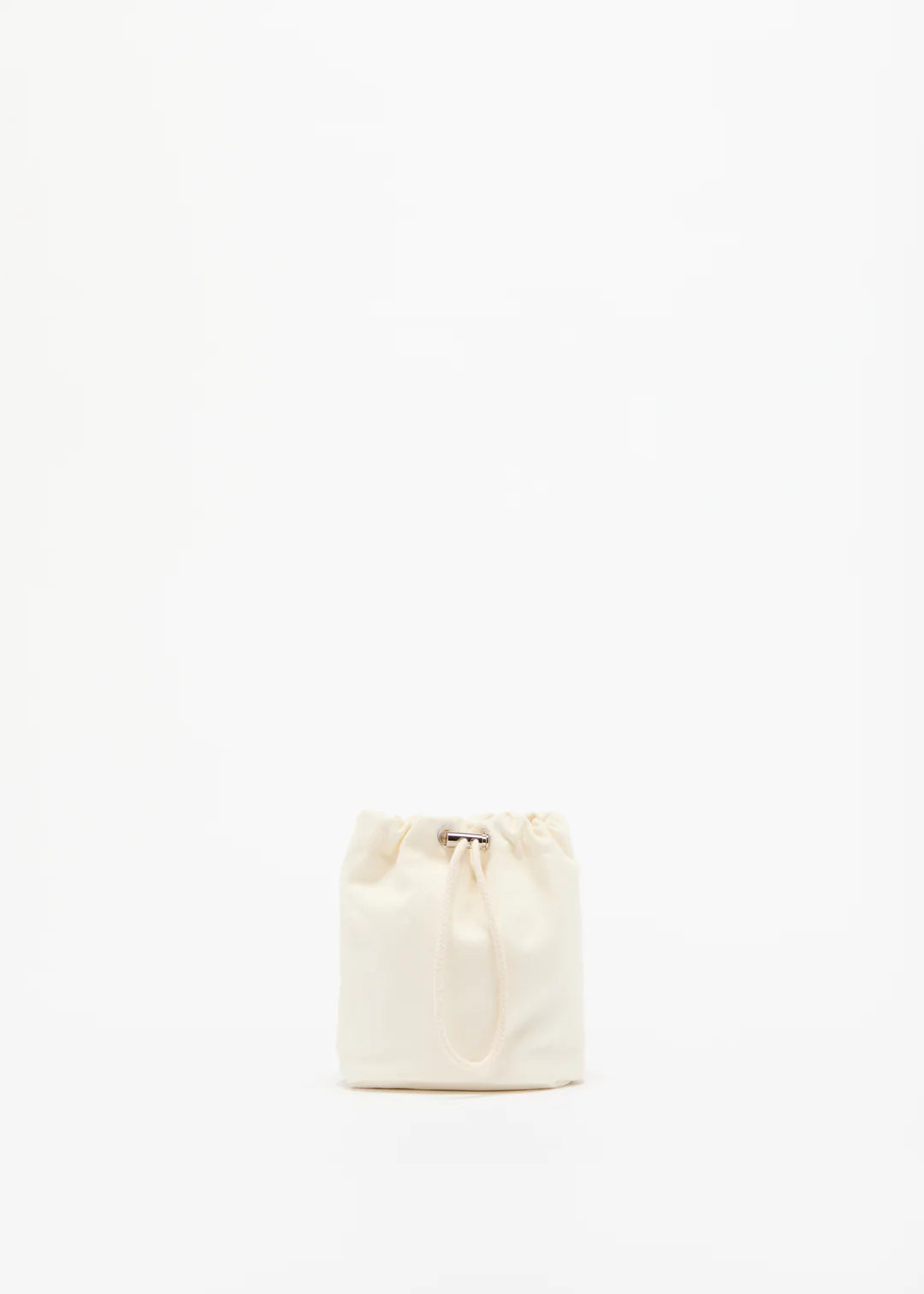 Beige drawstring pouch on a white background