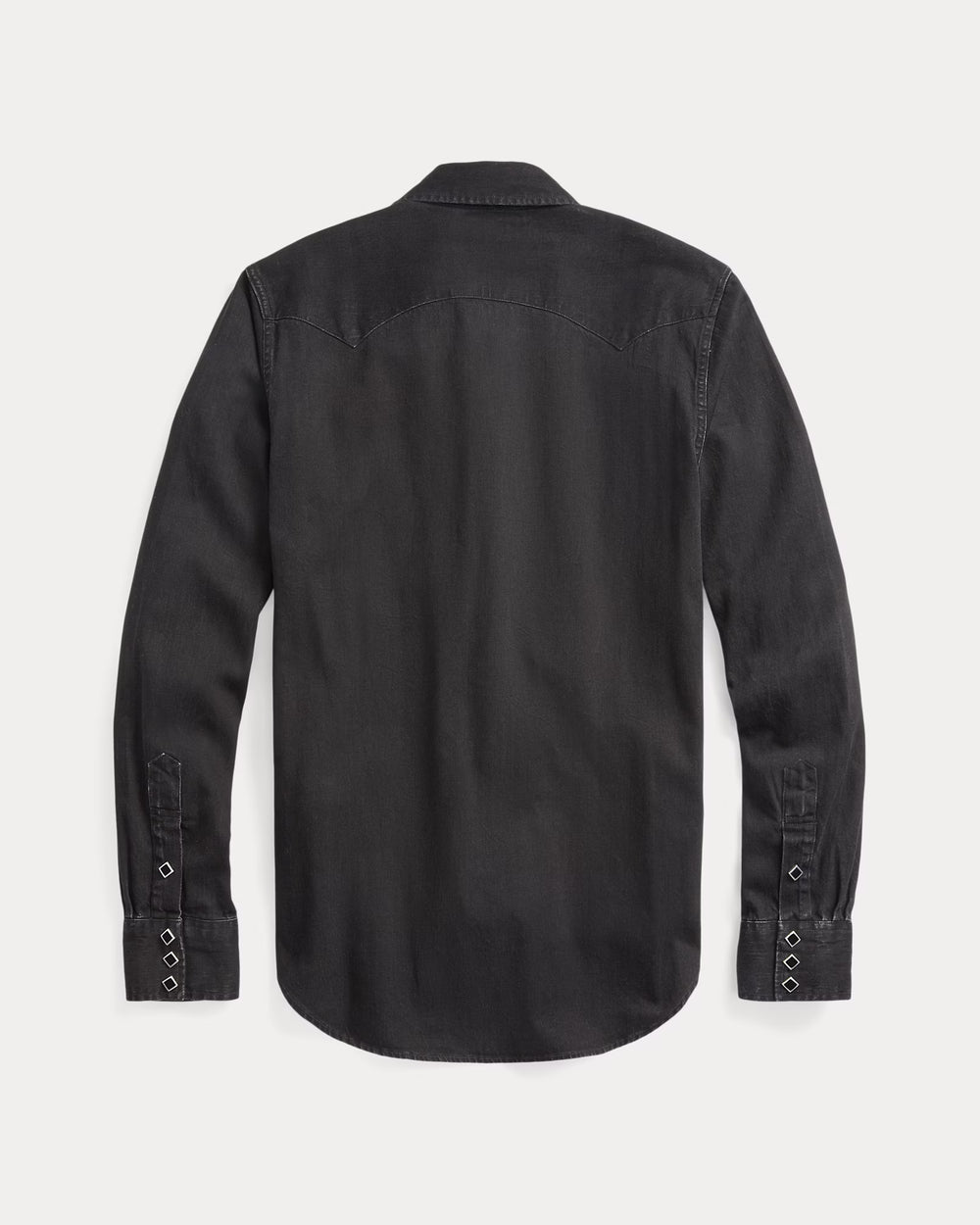 Black button-up shirt on a light gray background