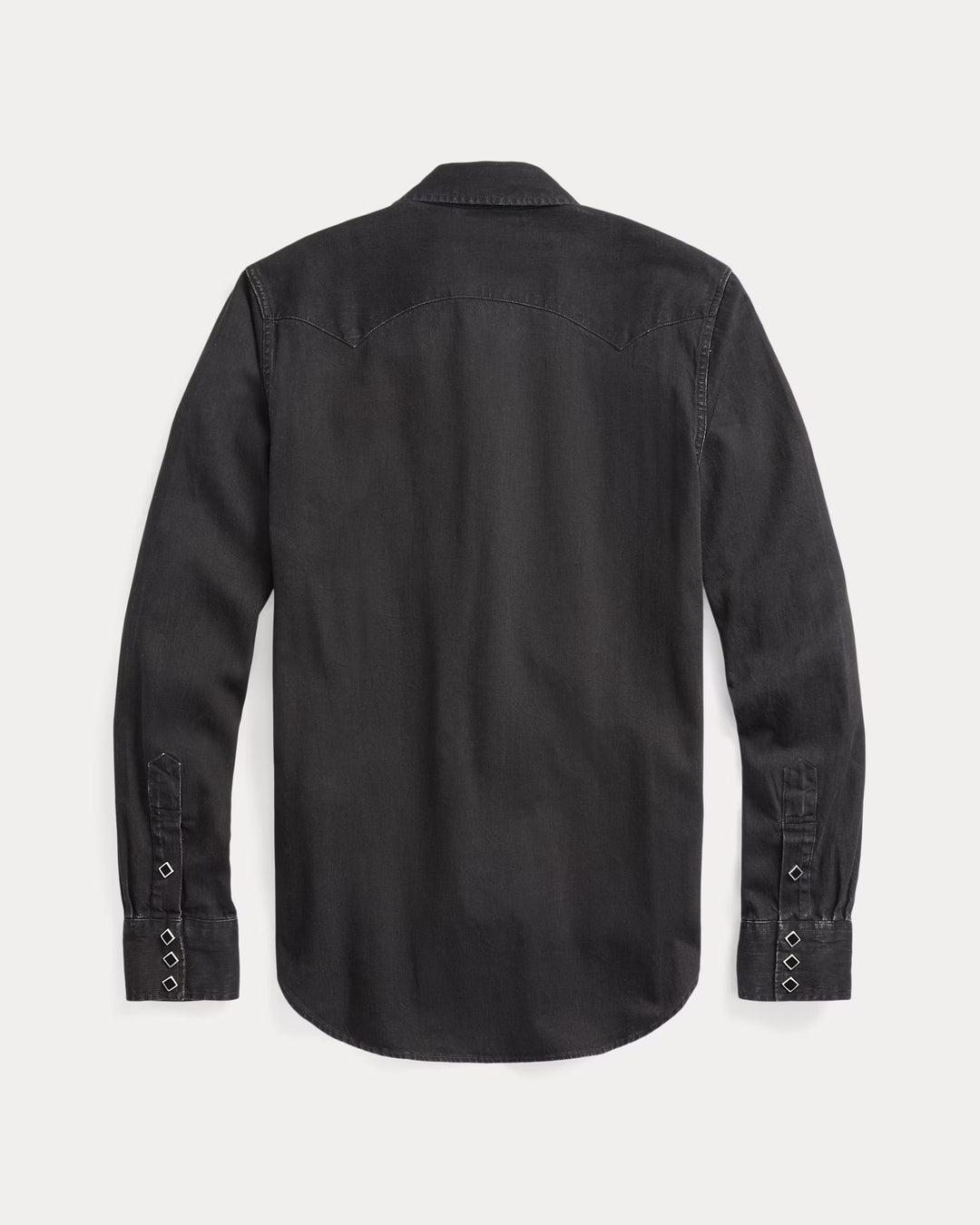 Black button-up shirt on a light gray background