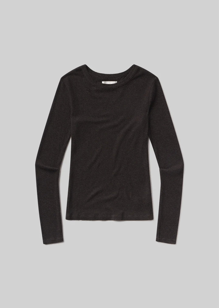 Black long-sleeve shirt on a gray background