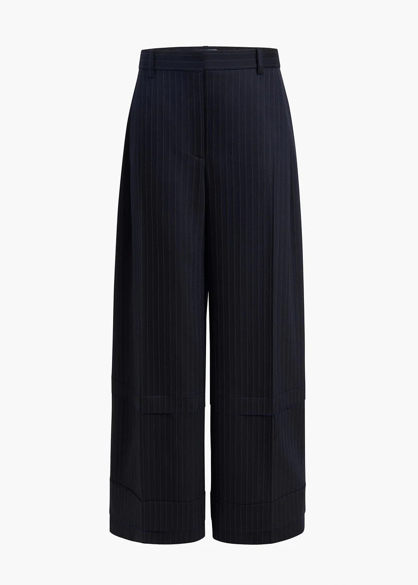 Black pinstripe pants on a white background