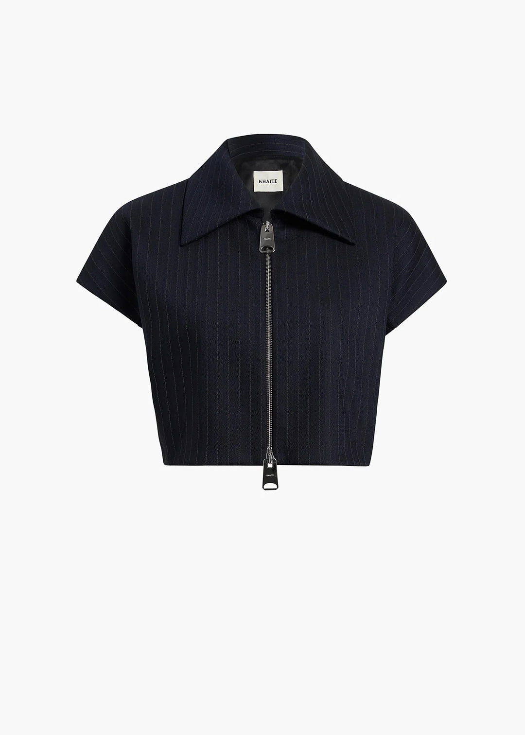 Black short-sleeve jacket with a zipper on a white background