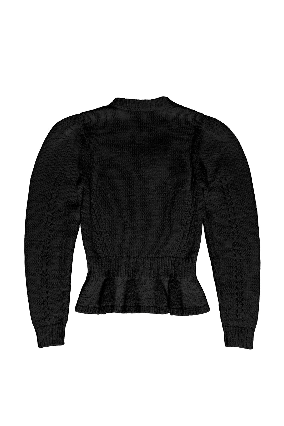 Black sweater with peplum waist on a white background