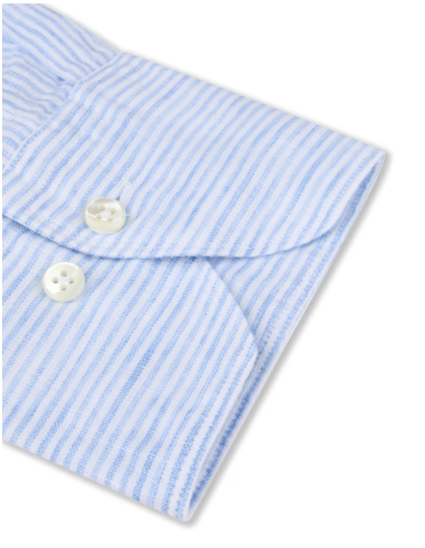 Blue and white striped shirt with buttons on a white background