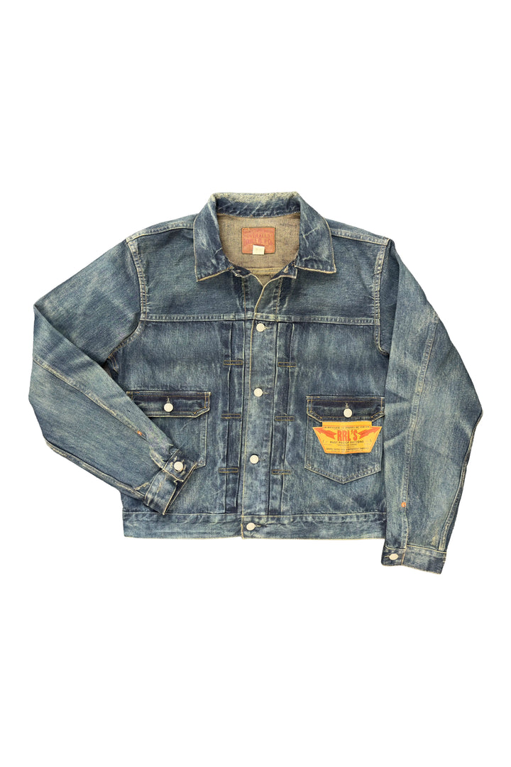 Blue denim jacket on a white background