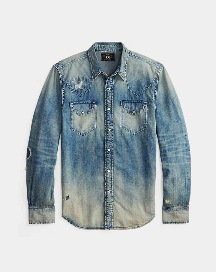 Blue denim shirt on a white background