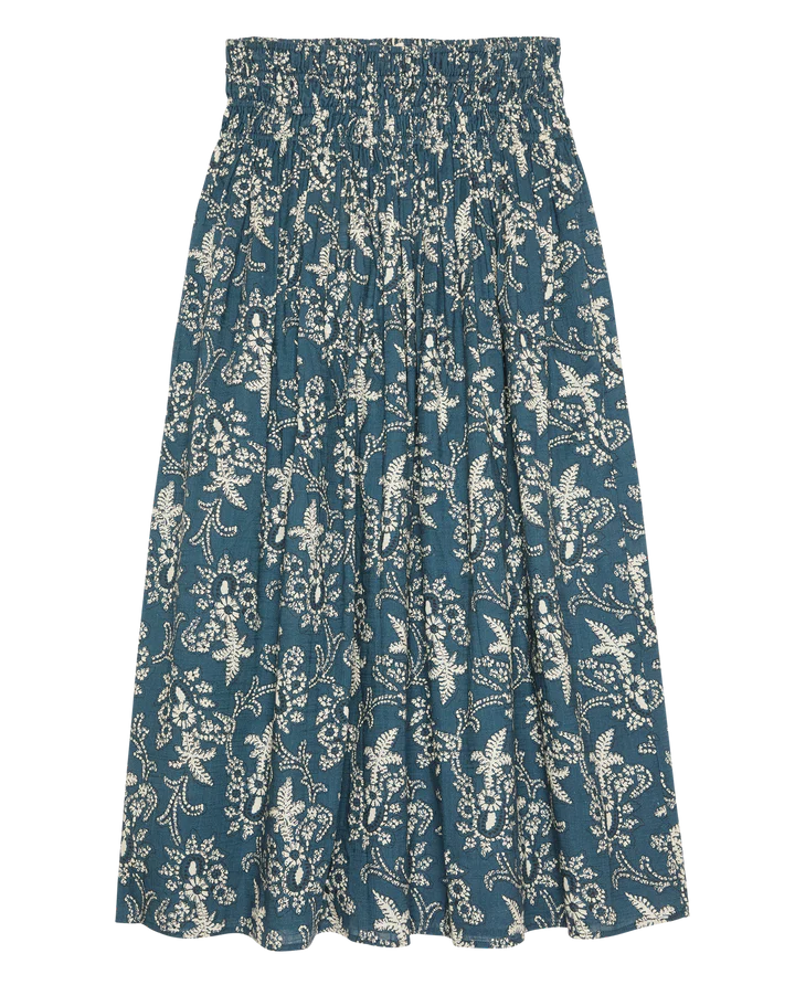 Blue floral patterned skirt on a white background