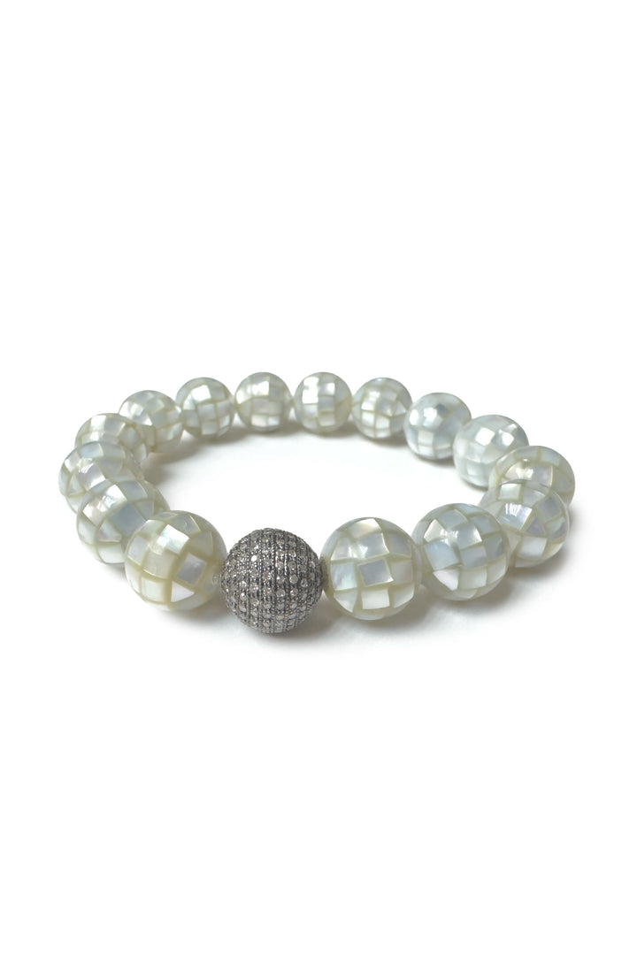 Bracelet with white and gray beads on a white background