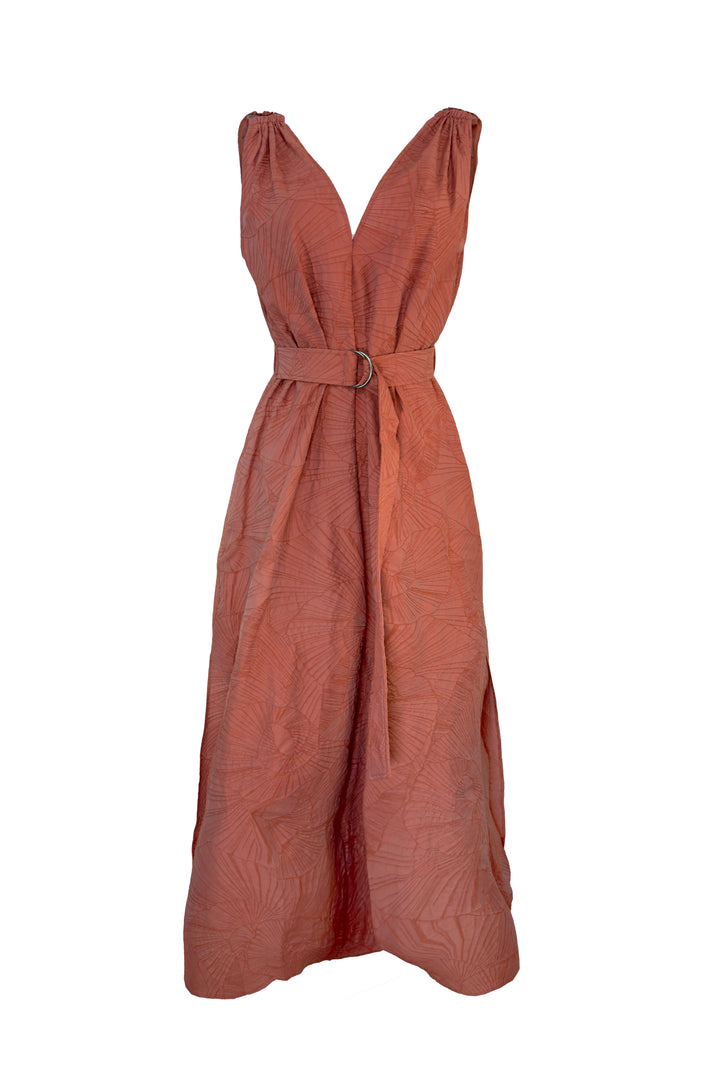 Brown dress with a belt on a white background