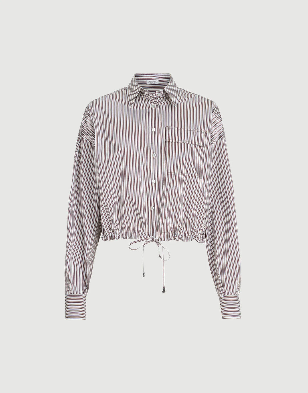Striped shirt with a drawstring on a light gray background