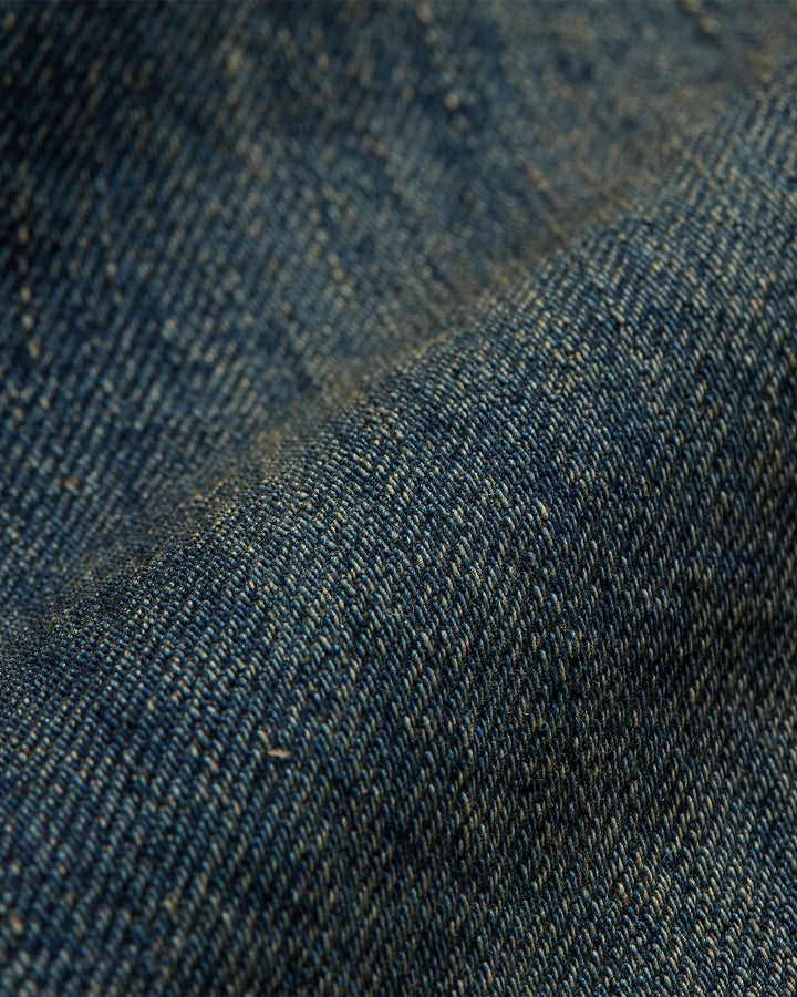 Close-up of blue denim fabric texture