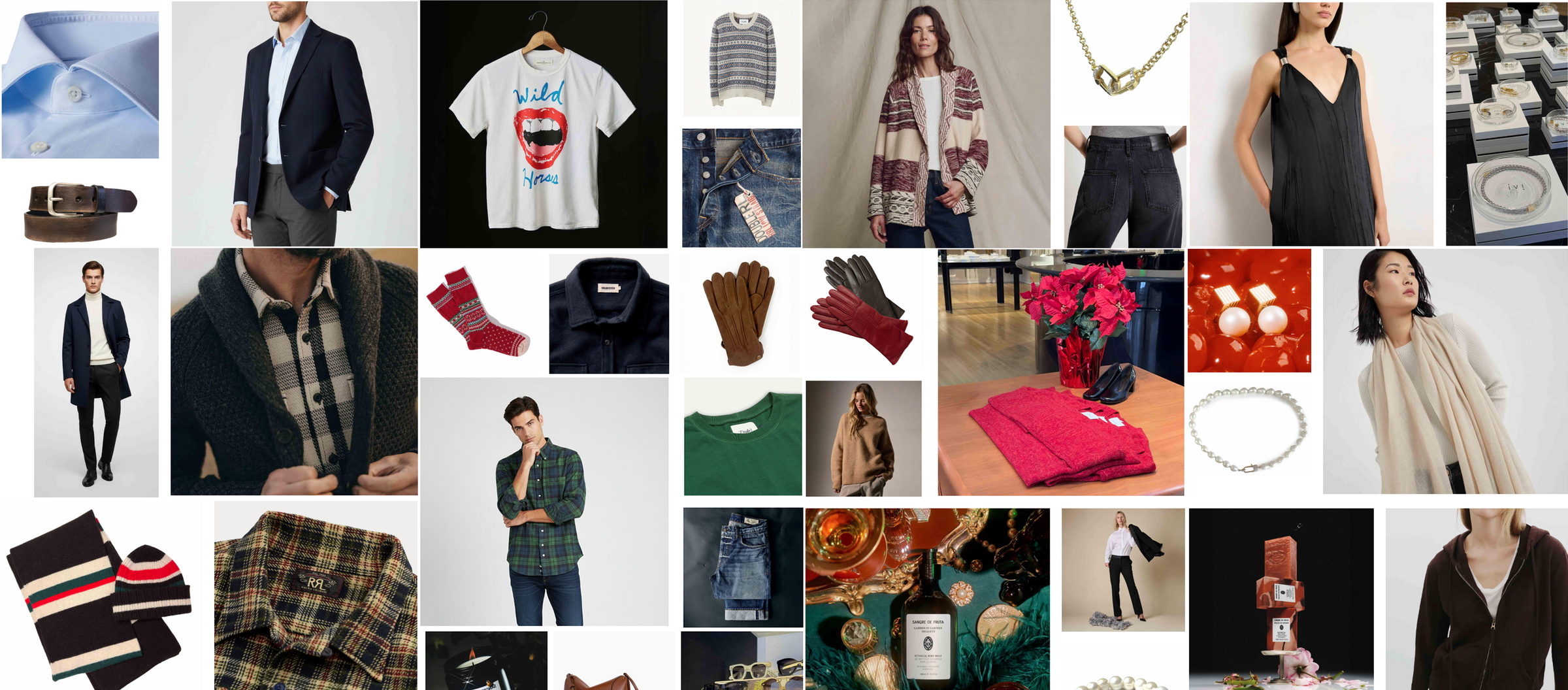 Collage of various clothing and accessories on a white background