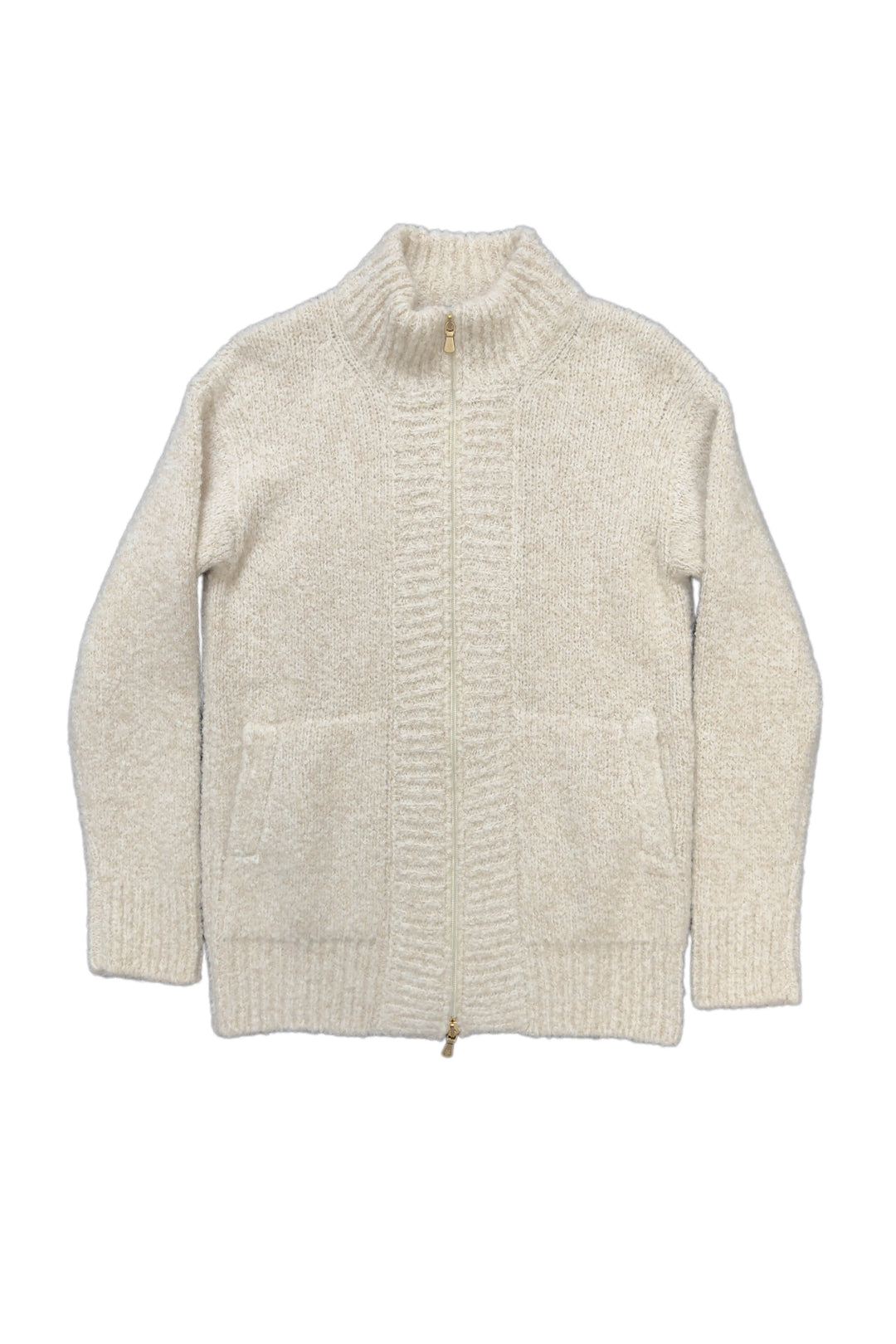 Beige knitted sweater on a white background