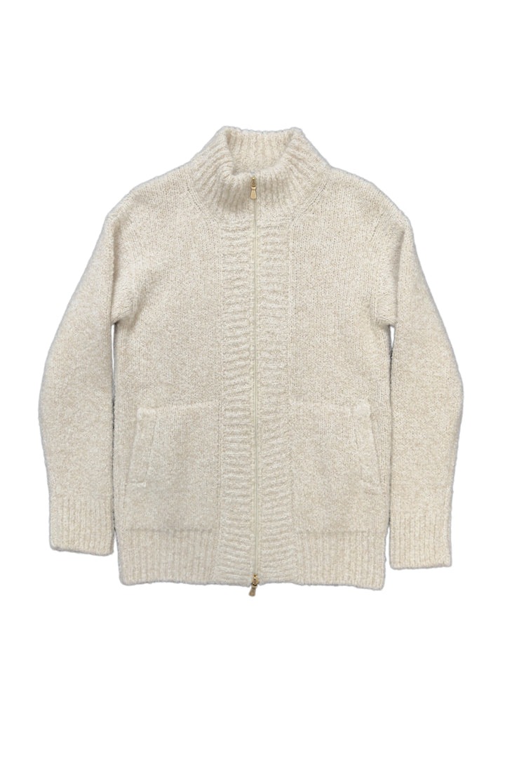 Beige knitted sweater on a white background