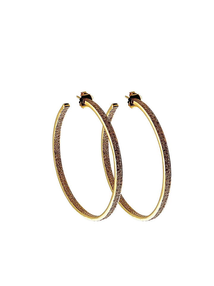 The Woods Fine Jewelry 14kt Gold Over Brass Large Double Pave Hoop Earrings