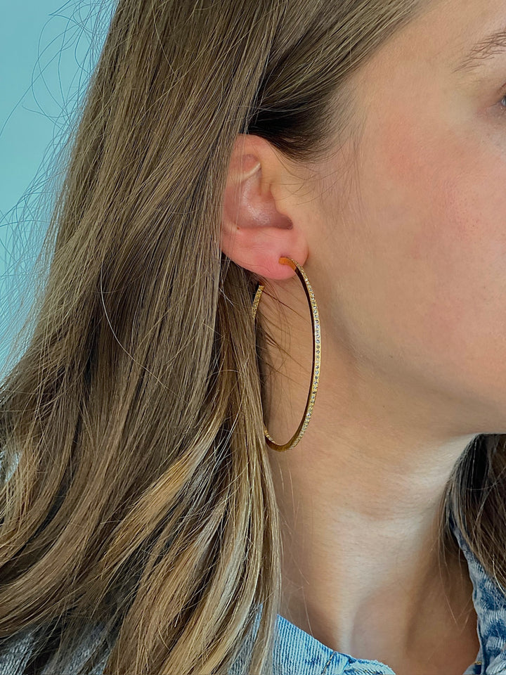 The Woods Fine Jewelry 14kt Gold Over Brass Large Single Pave Hoop Earrings