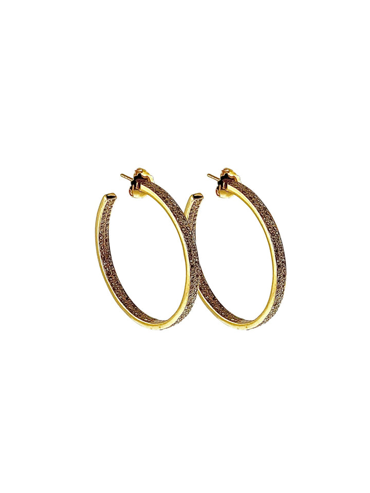 The Woods Fine Jewelry 14kt Gold Over Brass Medium Double Pave Hoop Earrings