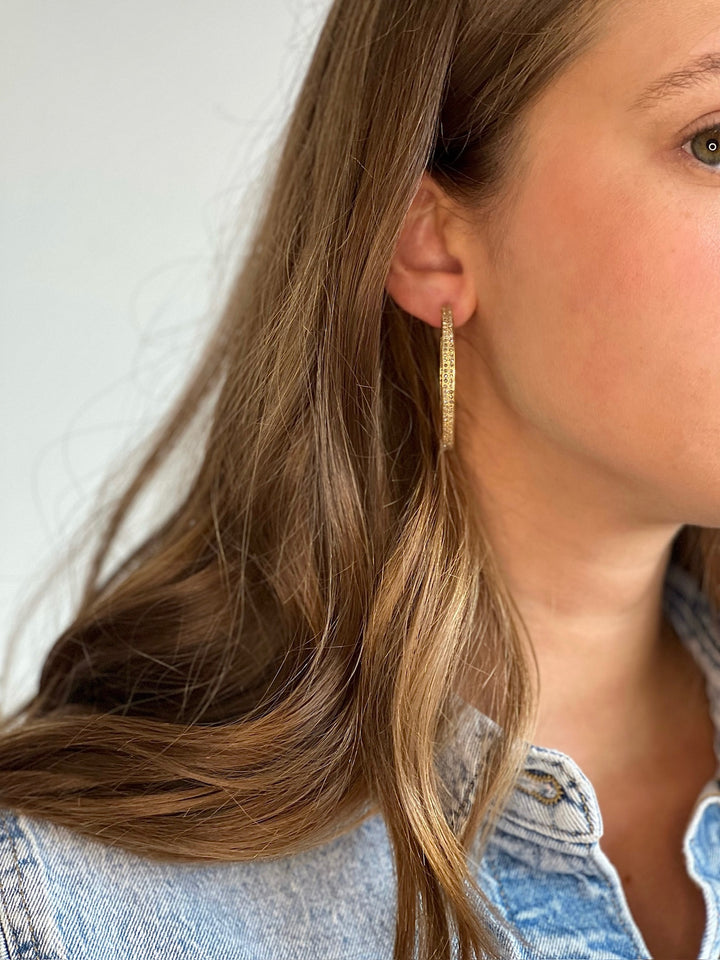 The Woods Fine Jewelry 14kt Gold Over Brass Medium Double Pave Hoop Earrings