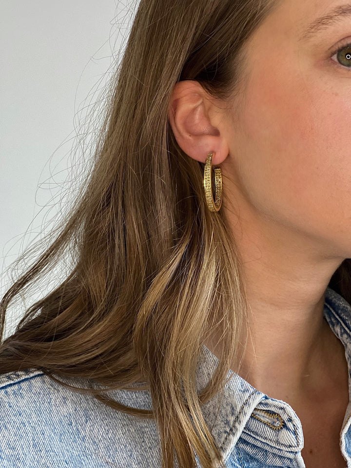 The Woods Fine Jewelry 14kt Gold Over Brass Small Double Pave Hoop Earrings