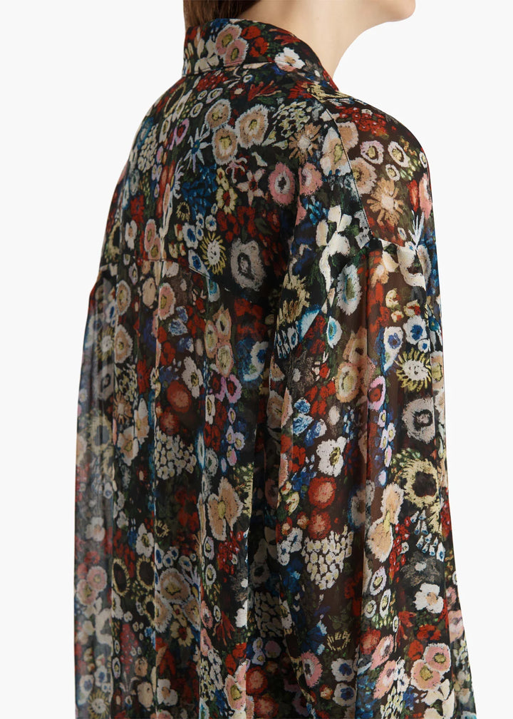 Floral patterned shirt with a white background