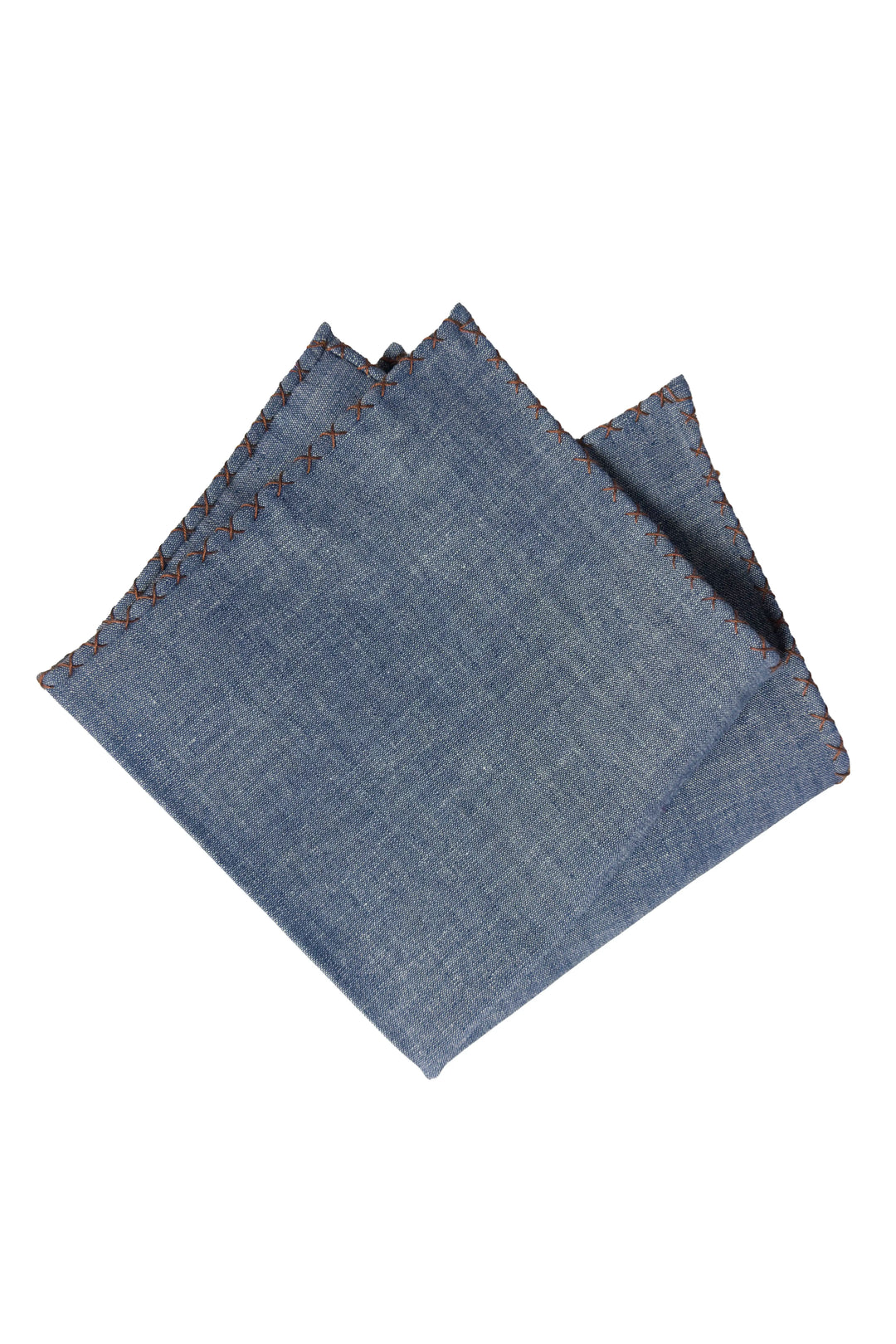 Folded denim fabric on a white background