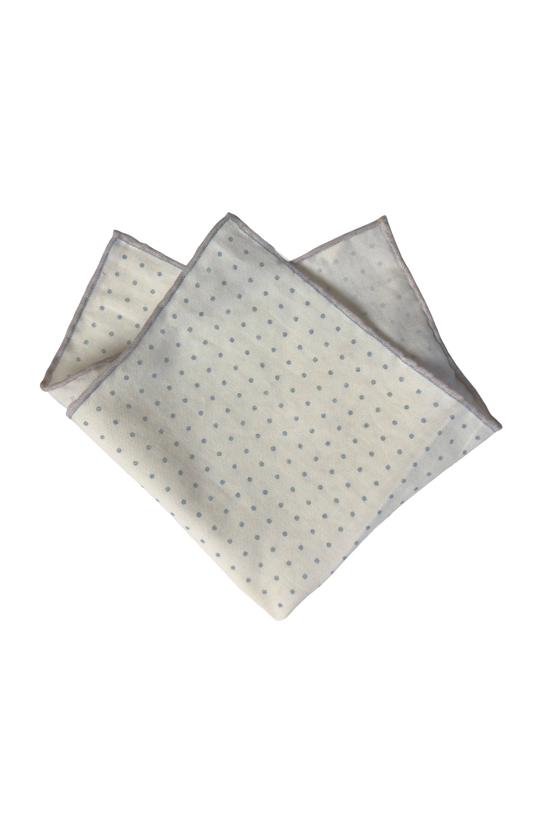 Folded gray pocket square with subtle pattern on a white background