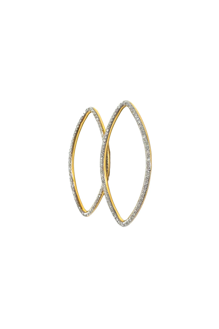 Gold hoop earrings with embedded stones on a white background