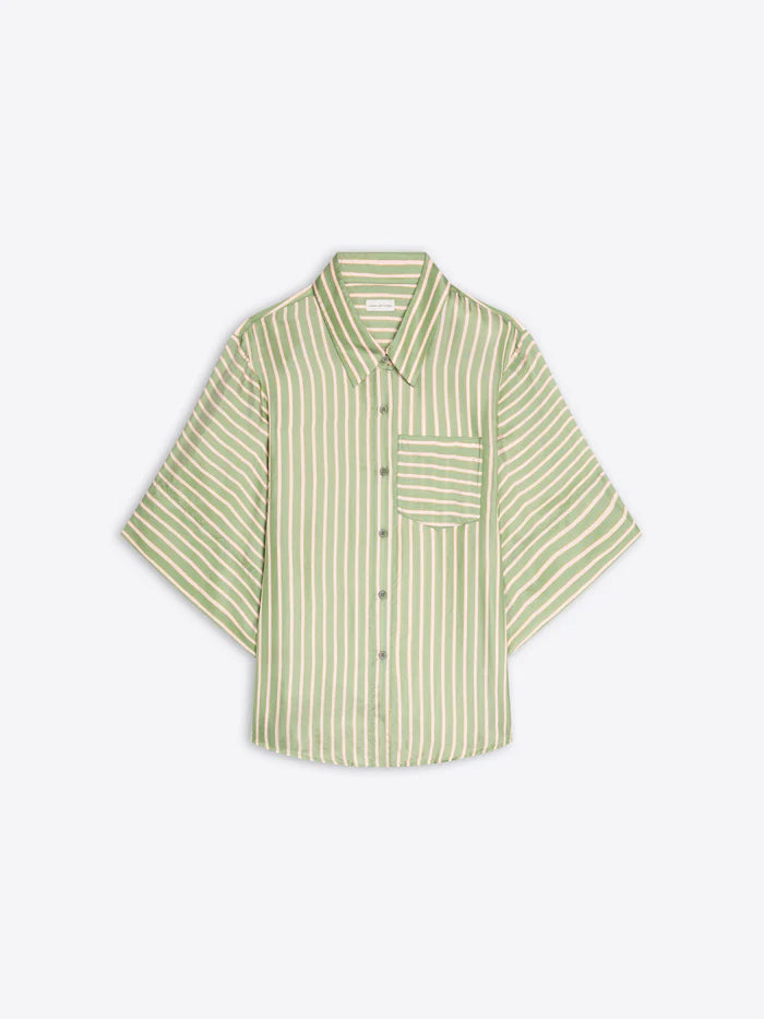 Green and white striped shirt on a white background