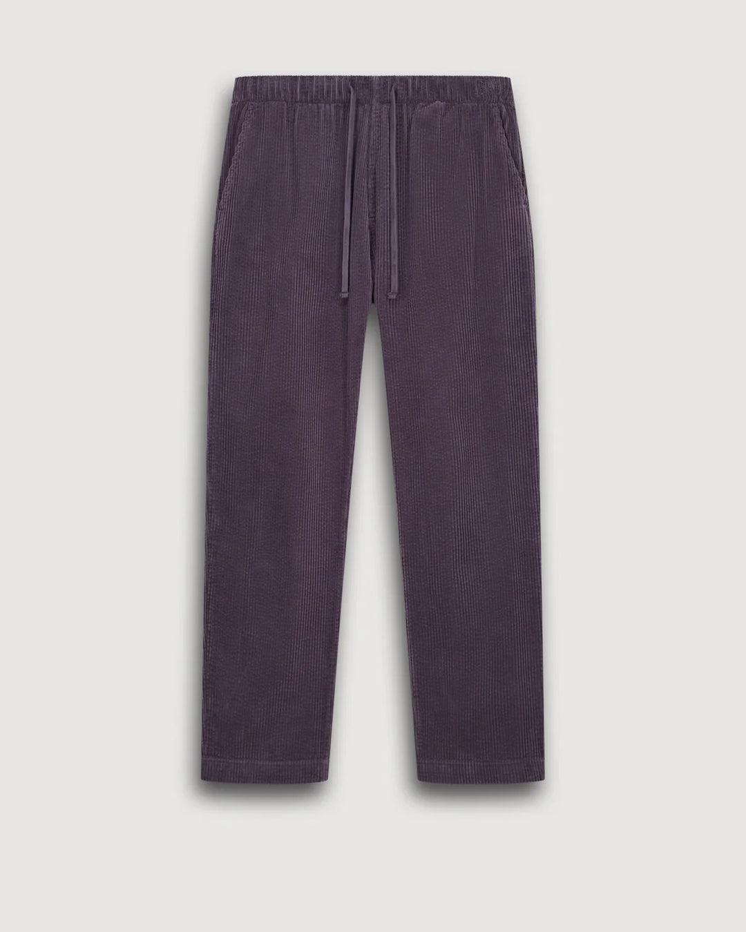 Purple corduroy pants on a light gray background