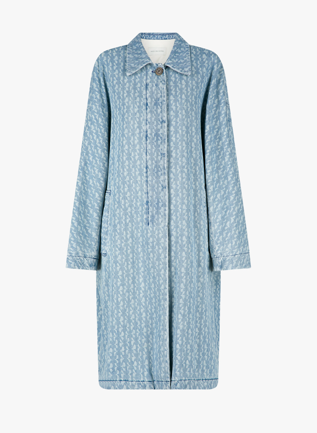 Light blue patterned coat on a white background