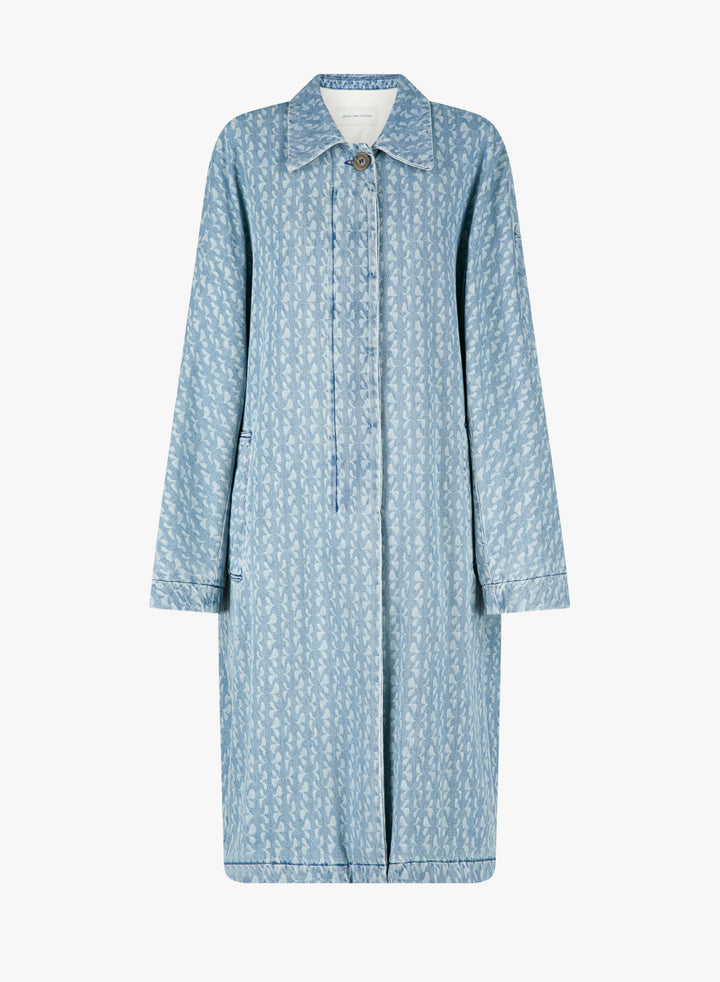 Light blue patterned coat on a white background