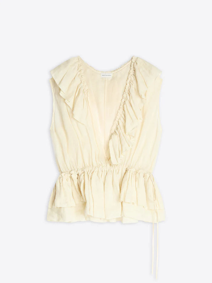 Light yellow sleeveless top on a white background