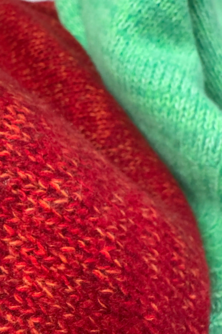 Close-up of red and green fabric texture