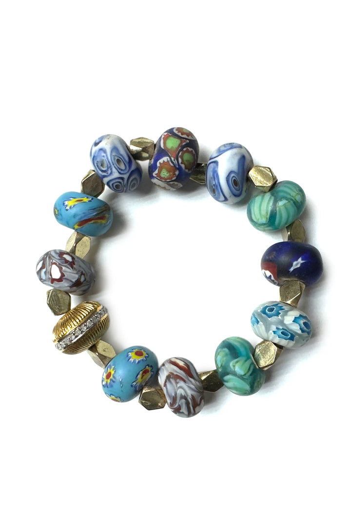 Multicolored beaded bracelet on a white background