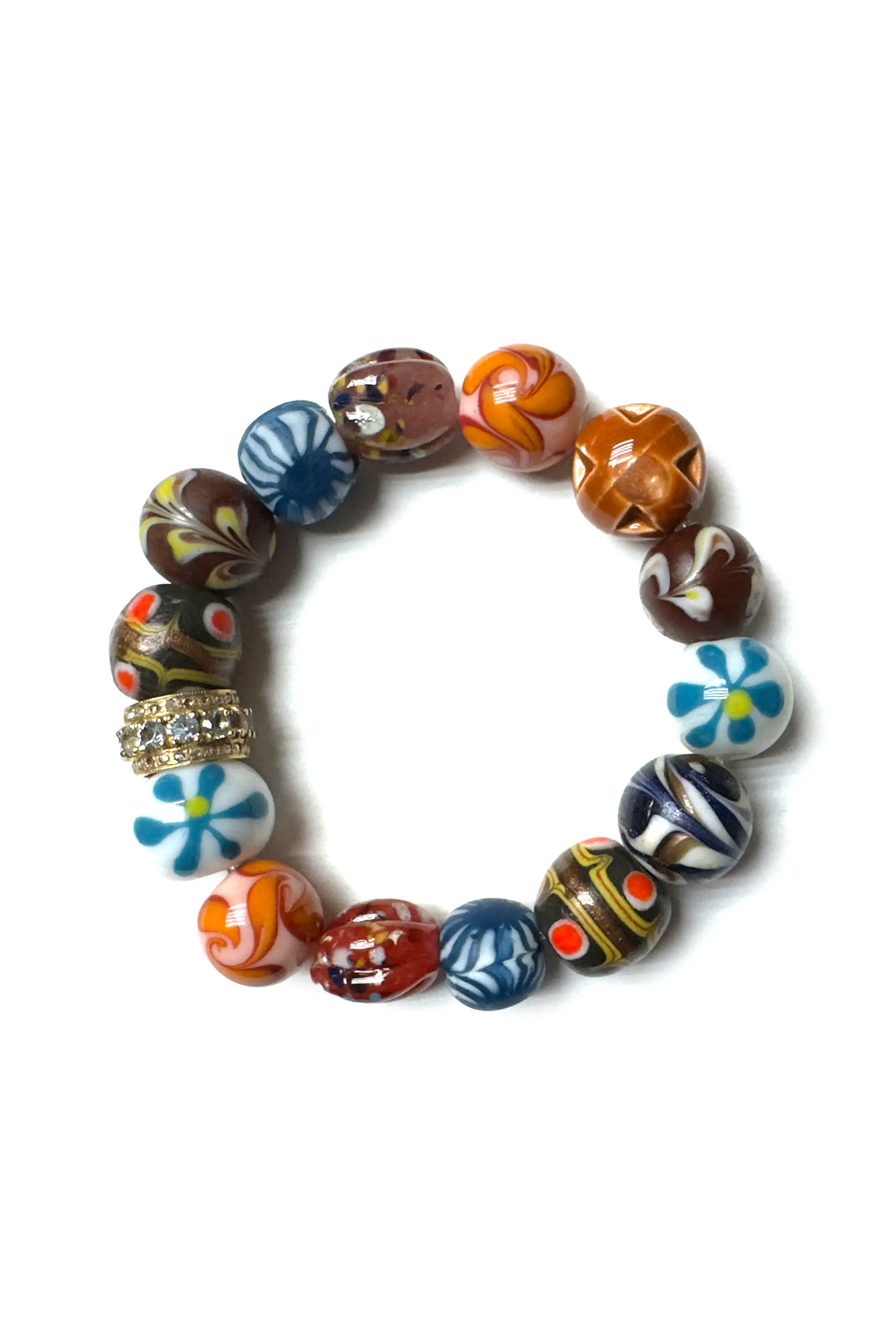 Multicolored beaded bracelet on a white background