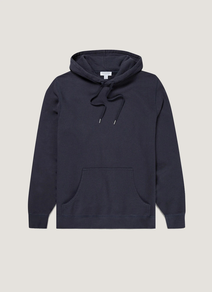 Navy blue hoodie on a light gray background