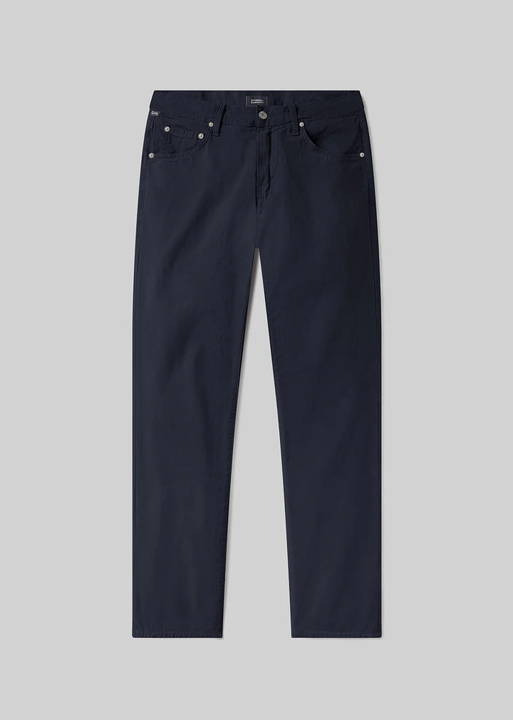 Navy blue pants on a light gray background