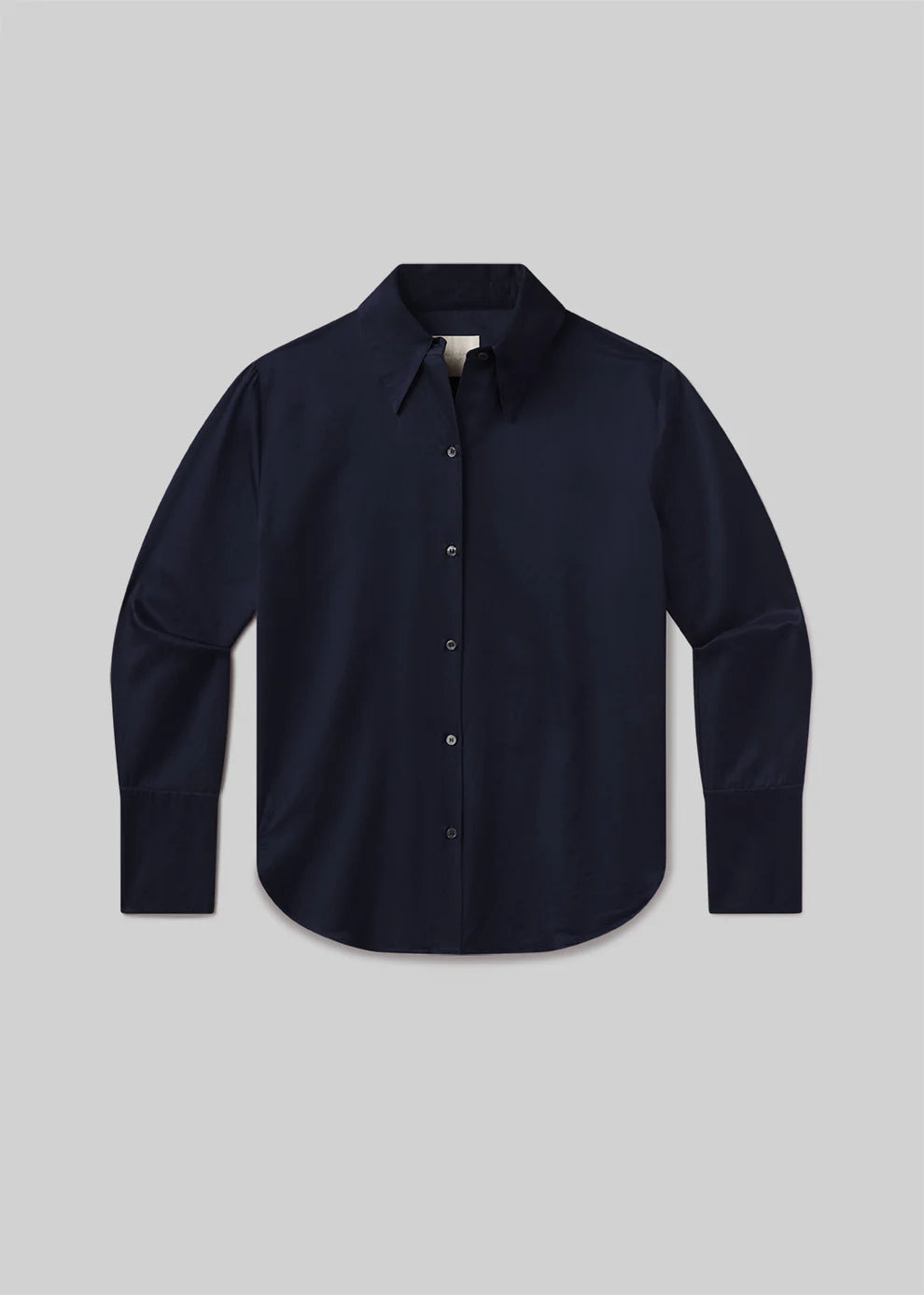 Navy blue shirt on a light gray background