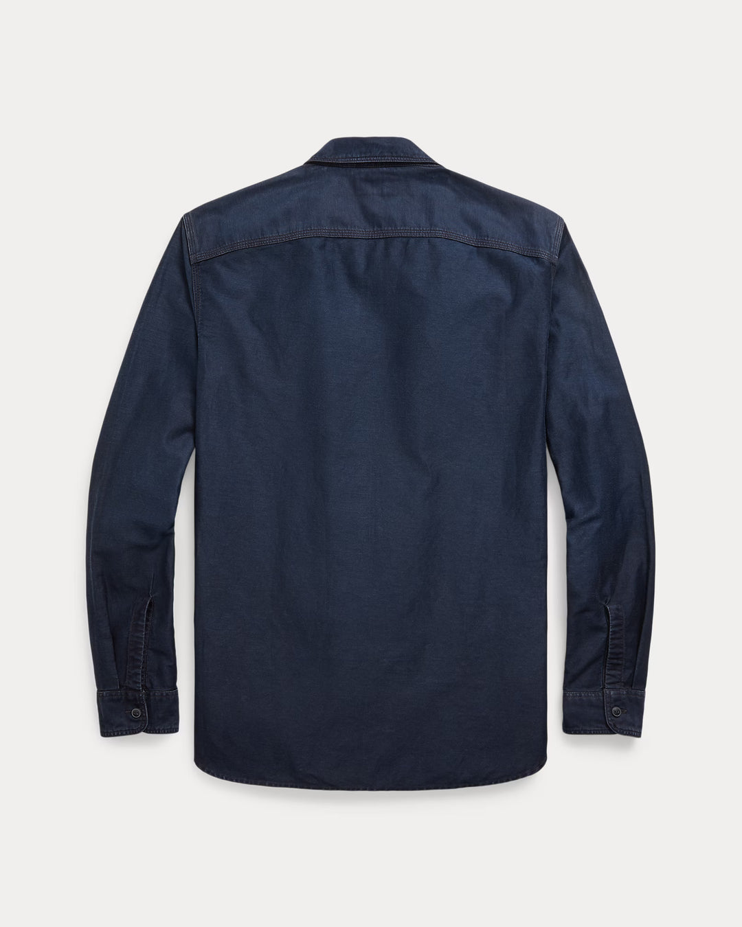 Navy blue shirt on a light gray background
