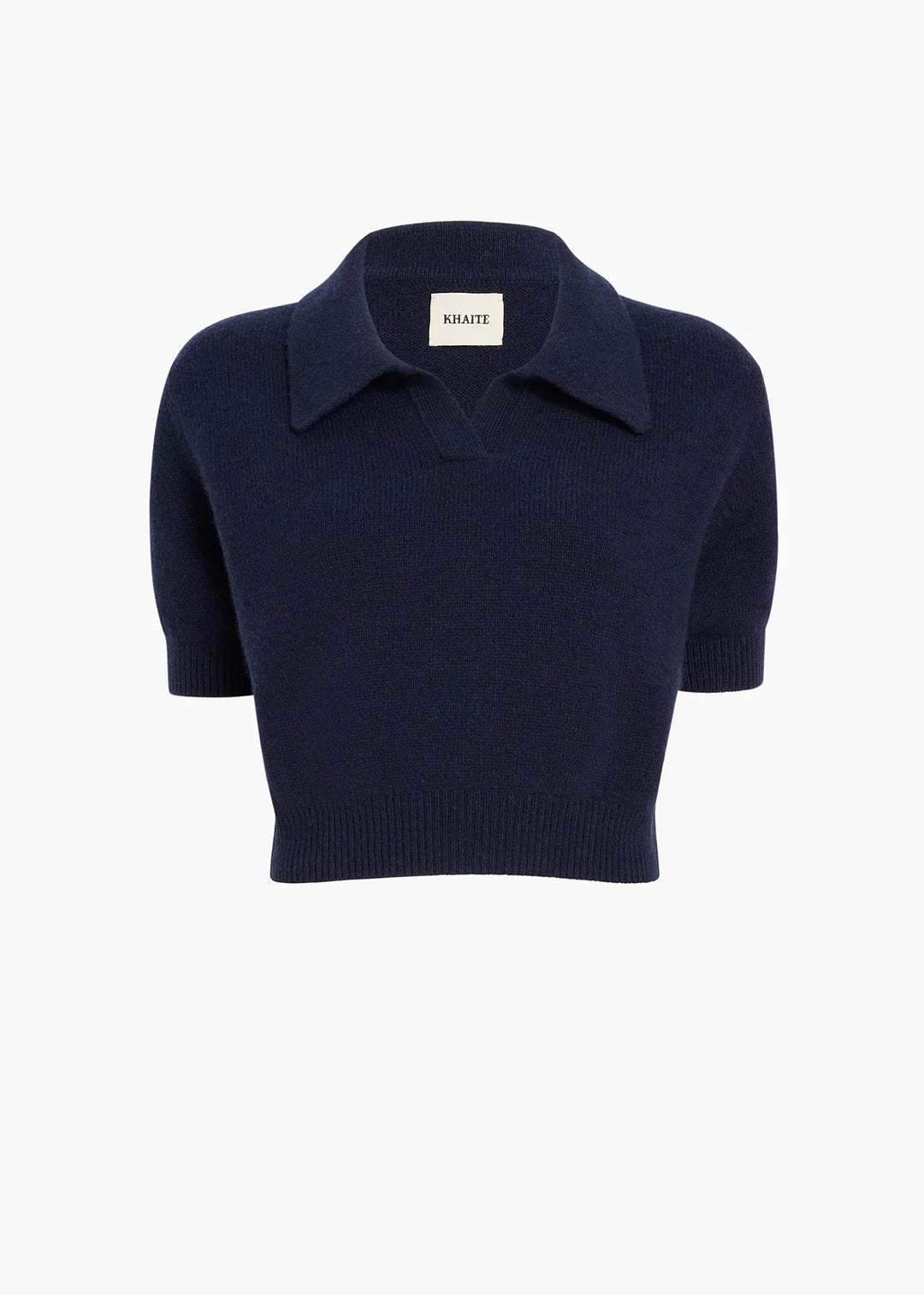 Navy blue sweater with a collar on a white background