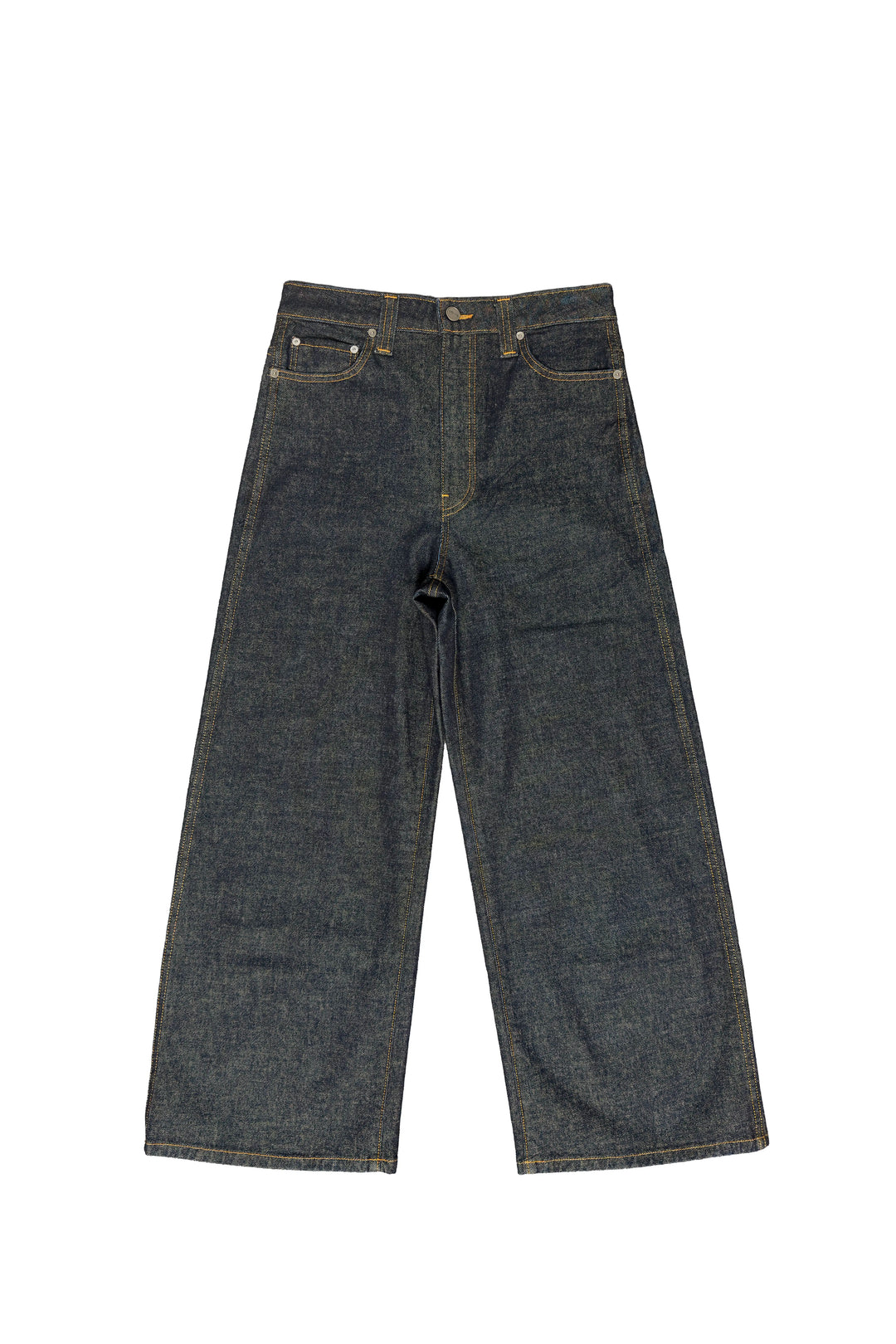 Pair of dark blue jeans on a white background