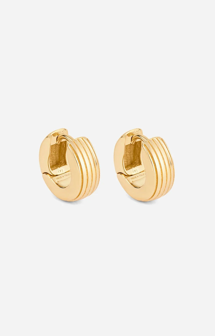 Pair of gold hoop earrings on a white background