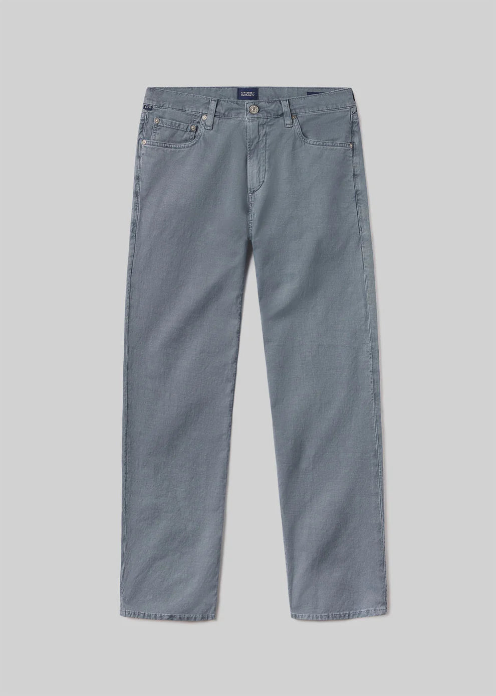Pair of gray jeans on a light gray background